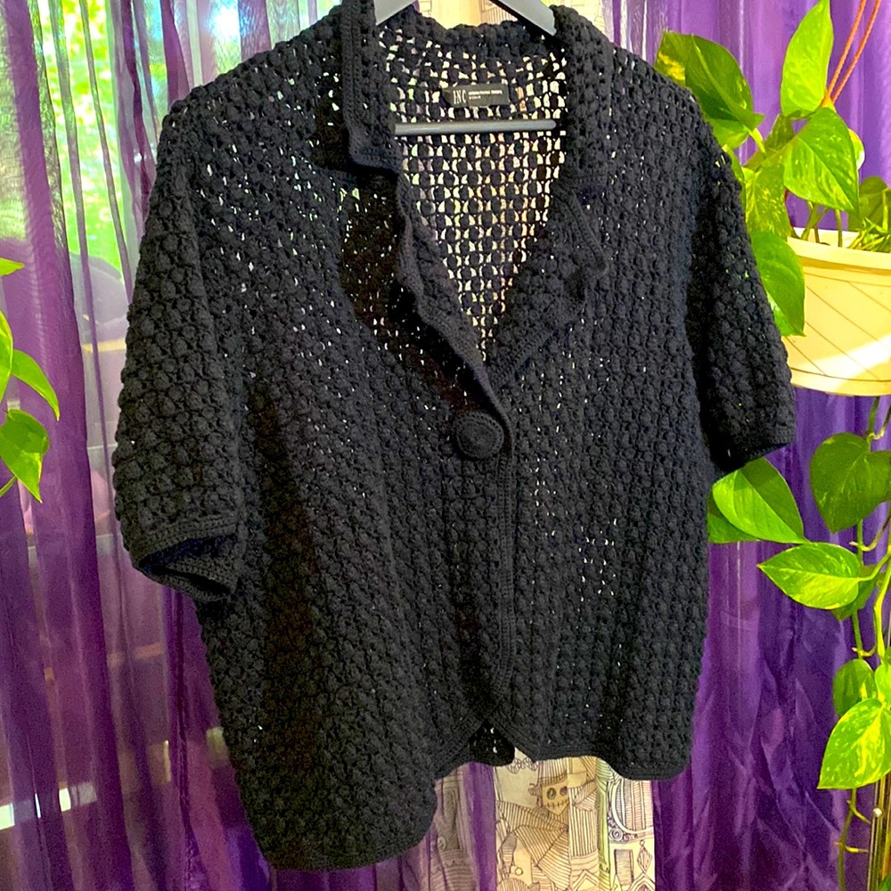 100% Cotton Midnight Blue crochet cardigan. Size 1X or 16/18